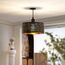 FRIDEKO HOME Pendelleuchte Schwarz Gold,Modern Hängeleuchte Deckenlampe E27 Rund Stoff Lampenschirm Hängelampe für Wohnzimmer Esszimmer Schlafzimmer