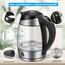 FOR ME Glas Elektrischer Wasserkocher 1,8L, Temperatureinstellung, Temperaturwahl 40°C bis 100°C, 7 Farben LED-Beleuchtung, Warmhaltefunktion, BPA-Frei