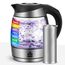 FOR ME Glas Elektrischer Wasserkocher mit Teesieb 1,8L, Temperatureinstellung, Temperaturwahl 40°C bis 100°C, 7 Farben LED-Beleuchtung, Warmhaltefunktion, BPA Frei