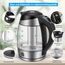 FOR ME Glas Elektrischer Wasserkocher mit Teesieb 1,8L, Temperatureinstellung, Temperaturwahl 40°C bis 100°C, 7 Farben LED-Beleuchtung, Warmhaltefunktion, BPA Frei