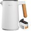 BALTER Edelstahl Wasserkocher mit Temperatureinstellung, 45°C-100°C, Doppelwand, BPA frei, leise & kabellos, Warmhaltefunktion, Teekocher mit Temperaturanzeige, 1.5L, 2200W, Weiss