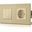 BSEED Druckknopf lichtschalter glas und 16A AC EU Steckdose Glasscheibe 3 Fach 1 Weg Wandschalter Gold