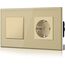 BSEED Druckknopf lichtschalter glas und 16A AC EU Steckdose Glasscheibe 1 Fach 3 Weg Kreuzung Wandschalter Gold
