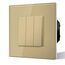 BSEED Kipplichtschalter 3 Fach 2 Wege Gold PC-Knopf 10 Ampere Mechanischer Wandlichtschalter 86 mm Glasrahmen Toggle Standardschalter