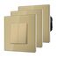 BSEED Lichtschalter aus Glas, Unterputz Wechselschalter,Wandschalter, Einfache Montage, 86mm 2 Fach 2 Wege Gold, 3 Pack