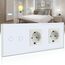 BSEED Touch Lichtschalter mit Schuko Steckdose mit LED Anzeiger 2 Fach 2 Wege Glas Lichtschalter mit Doppelt Wandsteckdosen Weiß 228mm