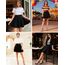 Dressever Damen Basic Vielseitige Dehnbaren Informell Casual Mini Hohe Taille A-Linie Tennisrock Tanzrock Schwarz X-Large