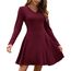 AUSELILY Strickkleid Damen Herbst Leichte A Linie Herbstkleid Langarm Kleider V Ausschnitt Winterkleid Elegant Pulloverkleid Weinrot M