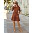 Zeagoo Damen Kleider Langarm Rundhals Herbstkleid mit Taschen Elegant Knielang Kleid Winter Frühling Karamell S