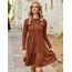 Zeagoo Damen Kleider Langarm Rundhals Herbstkleid mit Taschen Elegant Knielang Kleid Winter Frühling Karamell S