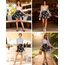 Dressever Damen Basic Vielseitige Dehnbaren Informell Casual Mini Hohe Taille A-Linie Tennisrock Tanzrock Floral X-Large