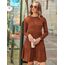 Zeagoo Damen Kleider Langarm Rundhals Herbstkleid mit Taschen Elegant Knielang Kleid Winter Frühling Karamell S