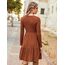 Zeagoo Damen Kleider Langarm Rundhals Herbstkleid mit Taschen Elegant Knielang Kleid Winter Frühling Karamell S