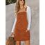 CUPSHE Damen Latzrock Quadratischer Ausschnitt Hosenträger Taschen Cord Latzkleid Overallkleid Freizeitkleider Corduroy Mini Dress Braun M