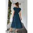 Awemeal Kleid Damen Sommer Elegant V-Ausschnitt Kurzarm Lang Sommerkleid Boho Blumenkleid mit Gürtel Rüschen Saum Wickelkleid Strandkleid A Linie Fließend Maxikleid （L, See Blau）