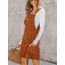 CUPSHE Damen Latzrock Quadratischer Ausschnitt Hosenträger Taschen Cord Latzkleid Overallkleid Freizeitkleider Corduroy Mini Dress Braun M