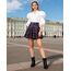 Dressever Damen Basic Vielseitige Dehnbaren Informell Casual Mini Hohe Taille A-Linie Tennisrock Tanzrock Purple Plaid X-Large