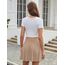 Zeagoo Rock Damen Herbst A Linie Skater Rock Kurzer Faltenrock Lässig Stretch Minirock Skort Beige L