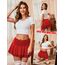 Avidlove Damen Mini Röcke Sommer Solide Faltenrock Spitze Ruffle Plisseerock Kurz Sexy Minirock Basic Gefaltet Rock Elastisch Skater Skirt Rot L