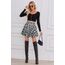 DJT Damen Mädchen Basic Solid Dehnbaren Informell Mini Skater Rock mit Shorts Schwarz Weiß Gitter‌ X-Small