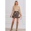 DJT Damen Mädchen Basic Solid Dehnbaren Informell Mini Skater Rock mit Shorts Rosa Kariert Medium