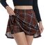 DJT Damen Mädchen Basic Solid Dehnbaren Informell Mini Skater Rock mit Shorts Braun Kariert S
