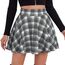 DJT Damen Mädchen Basic Solid Dehnbaren Informell Mini Skater Rock mit Shorts Schwarz Weiß Gitter‌ X-Small