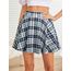 DJT Damen Mädchen Basic Solid Dehnbaren Informell Mini Skater Rock mit Shorts Blau Kariert Medium