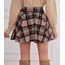 DJT Damen Mädchen Basic Solid Dehnbaren Informell Mini Skater Rock mit Shorts Rosa Kariert Medium