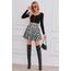 DJT Damen Mädchen Basic Solid Dehnbaren Informell Mini Skater Rock mit Shorts Schwarz Weiß Gitter‌ XX-Large