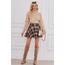 DJT Damen Mädchen Basic Solid Dehnbaren Informell Mini Skater Rock mit Shorts Rosa Kariert XX-Large