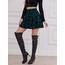 DJT Damen Mädchen Basic Solid Dehnbaren Informell Mini Skater Rock mit Shorts Blaugrün Kariert XX-Large