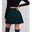 DJT Damen Mädchen Basic Solid Dehnbaren Informell Mini Skater Rock mit Shorts Blaugrün Kariert XX-Large