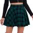 DJT Damen Mädchen Basic Solid Dehnbaren Informell Mini Skater Rock mit Shorts Blaugrün Kariert XX-Large