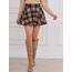 DJT Damen Mädchen Basic Solid Dehnbaren Informell Mini Skater Rock mit Shorts Rosa Kariert XX-Large