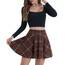 DJT Damen Mädchen Basic Solid Dehnbaren Informell Mini Skater Rock mit Shorts Braun Kariert XXL