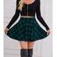 DJT Damen Mädchen Basic Solid Dehnbaren Informell Mini Skater Rock mit Shorts Blaugrün Kariert XX-Large
