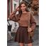 DJT Damen Mädchen Basic Solid Dehnbaren Informell Mini Skater Rock mit Shorts Schwarz Braun Large