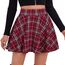DJT Damen Mädchen Basic Solid Dehnbaren Informell Mini Skater Rock mit Shorts Weinrot Kariert X-Large