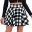 DJT Damen Mädchen Basic Solid Dehnbaren Informell Mini Skater Rock mit Shorts Schwarz Weiß Kariert Large