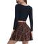 DJT Damen Mädchen Basic Solid Dehnbaren Informell Mini Skater Rock mit Shorts Braun Kariert XXL