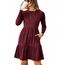 ZEAGOO Pulloverkleid Damen Herbst Elegant Rundhals Herbstkleider Casual Knielang A Linie Kleid Langarm Midi Kleider Weihnachten Weinrot M
