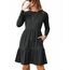 Zeagoo Damen Kleider Langarm Rundhals Herbstkleid mit Taschen Elegant Knielang Kleid Winter Frühling Grau L