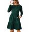 Zeagoo Damen Kleider Langarm Rundhals Herbstkleid mit Taschen Elegant Knielang Kleid Winter Frühling Grün S