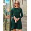 Zeagoo Damen Kleider Langarm Rundhals Herbstkleid mit Taschen Elegant Knielang Kleid Winter Frühling Grün M