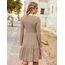 Zeagoo Damen Kleider Langarm Rundhals Herbstkleid mit Taschen Elegant Knielang Kleid Winter Frühling Khaki L