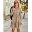Zeagoo Damen Kleider Langarm Rundhals Herbstkleid mit Taschen Elegant Knielang Kleid Winter Frühling Khaki L