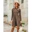 Zeagoo Damen Kleider Langarm Rundhals Herbstkleid mit Taschen Elegant Knielang Kleid Winter Frühling Braun S