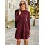 Zeagoo Damen Kleider Langarm Rundhals Herbstkleid mit Taschen Elegant Knielang Kleid Winter Frühling Weinrot S