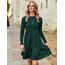 Zeagoo Damen Kleider Langarm Rundhals Herbstkleid mit Taschen Elegant Knielang Kleid Winter Frühling Grün M